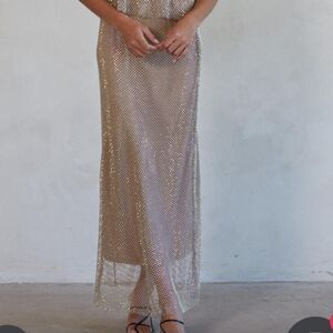 BELLAMY RHINESTONE SKIRT - TAUPE